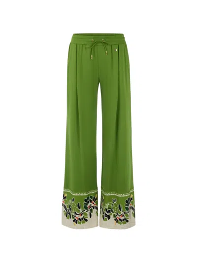 Marccain Wedi Floral-print Palazzo Pants In Green