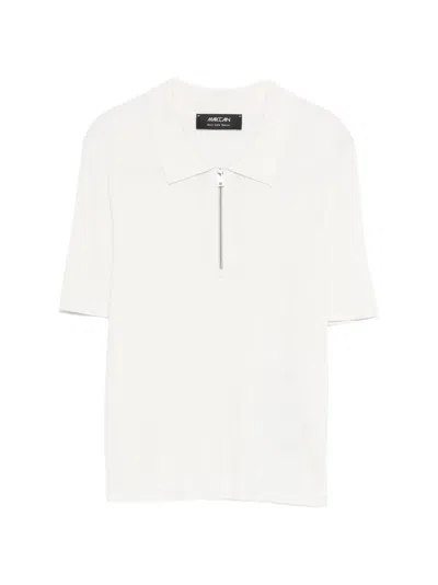 Marccain Zipped Polo Top In White