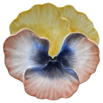 Pre-owned Marcel Guillot French Majolica Pansy Plate  Vallauris, Circa 1950 In Brown