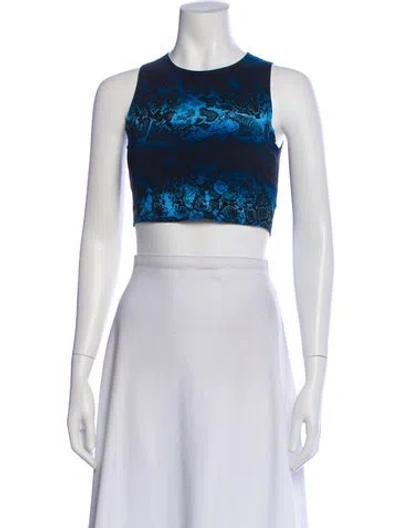 Pre-owned Marcell Von Berlin Animal Print Crew Neck Crop Top In Blue