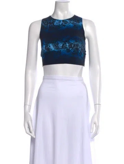 Pre-owned Marcell Von Berlin Animal Print Crew Neck Crop Top W/ Tags In Blue