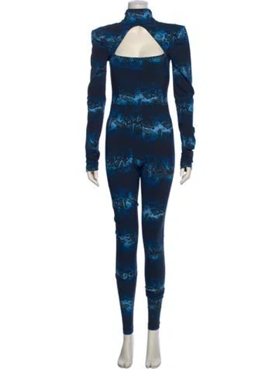 Pre-owned Marcell Von Berlin Animal Print Crew Neck Jumpsuit In Blue