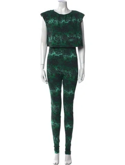 Pre-owned Marcell Von Berlin Animal Print Crew Neck Jumpsuit In Green