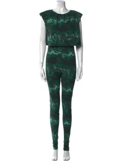 Pre-owned Marcell Von Berlin Animal Print Crew Neck Jumpsuit In Green