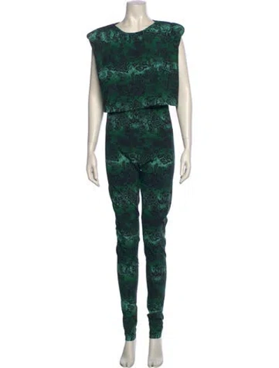 Pre-owned Marcell Von Berlin Animal Print Crew Neck Jumpsuit In Green