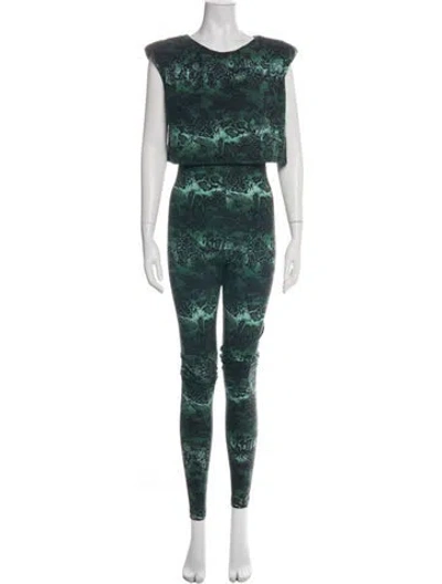 Pre-owned Marcell Von Berlin Animal Print Crew Neck Jumpsuit In Green