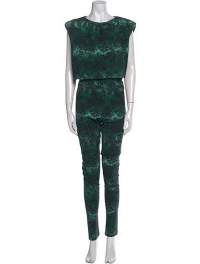Pre-owned Marcell Von Berlin Animal Print Crew Neck Jumpsuit W/ Tags In Green