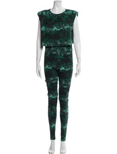 Pre-owned Marcell Von Berlin Animal Print Crew Neck Jumpsuit W/ Tags In Green