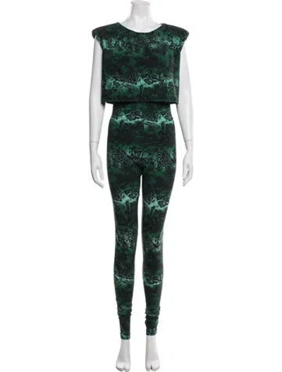 Pre-owned Marcell Von Berlin Animal Print Crew Neck Jumpsuit W/ Tags In Green