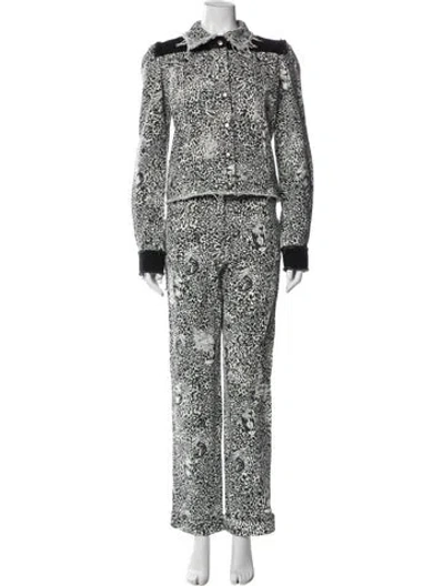 Pre-owned Marcell Von Berlin Animal Print Distressed Accents Pant Set W/ Tags In White