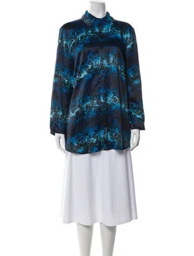 Pre-owned Marcell Von Berlin Animal Print Long Sleeve Blouse In Blue