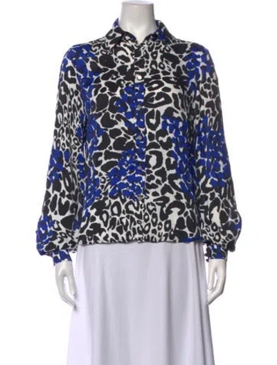 Pre-owned Marcell Von Berlin Animal Print Long Sleeve Blouse In Blue
