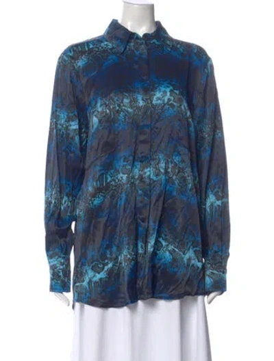 Pre-owned Marcell Von Berlin Animal Print Long Sleeve Blouse W/ Tags In Blue