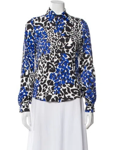 Pre-owned Marcell Von Berlin Animal Print Long Sleeve Blouse W/ Tags In Blue