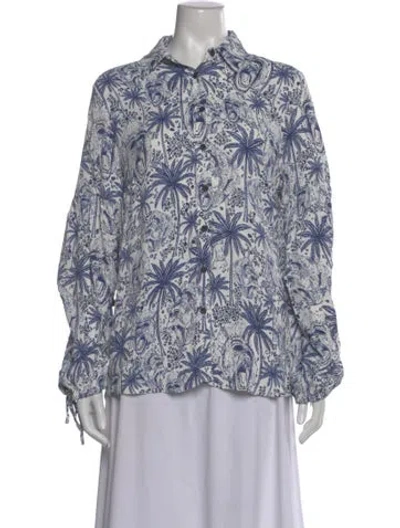 Pre-owned Marcell Von Berlin Animal Print Long Sleeve Blouse W/ Tags In Blue