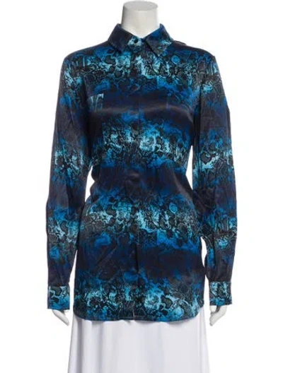 Pre-owned Marcell Von Berlin Animal Print Long Sleeve Blouse W/ Tags In Blue