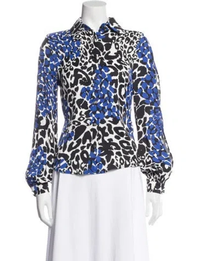 Pre-owned Marcell Von Berlin Animal Print Long Sleeve Blouse W/ Tags In Blue