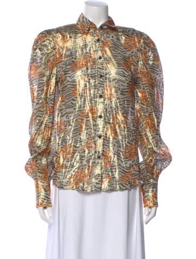 Pre-owned Marcell Von Berlin Animal Print Long Sleeve Blouse W/ Tags In Multi
