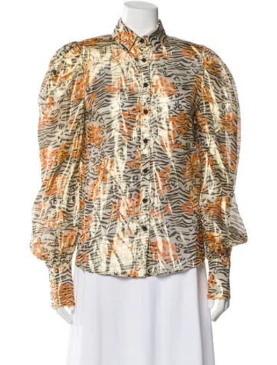 Pre-owned Marcell Von Berlin Animal Print Long Sleeve Blouse W/ Tags In Multi
