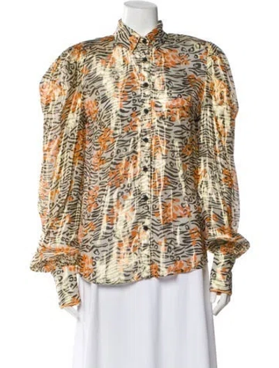Pre-owned Marcell Von Berlin Animal Print Long Sleeve Blouse W/ Tags In Multicolor