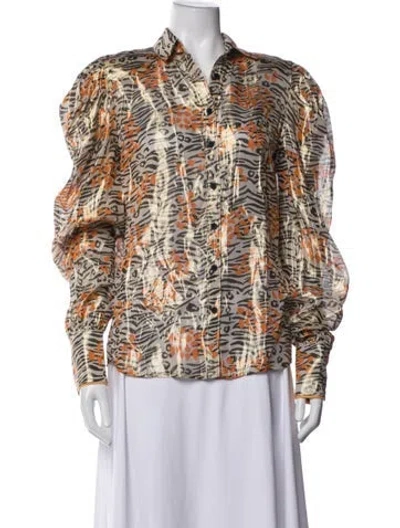 Pre-owned Marcell Von Berlin Animal Print Long Sleeve Blouse W/ Tags In Multicolor