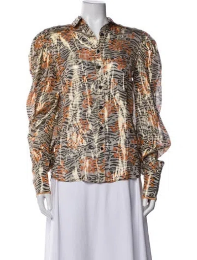 Pre-owned Marcell Von Berlin Animal Print Long Sleeve Blouse W/ Tags In Multicolor
