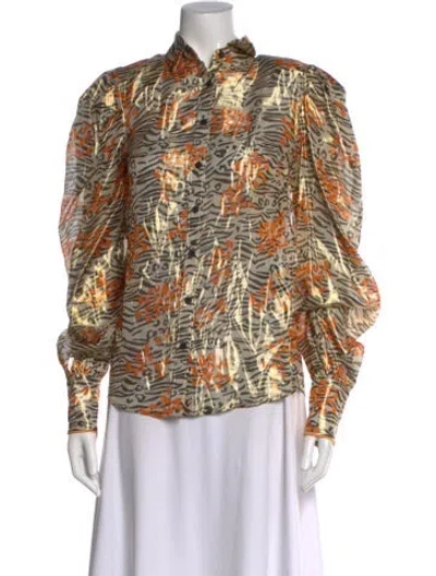 Pre-owned Marcell Von Berlin Animal Print Long Sleeve Blouse W/ Tags In Orange