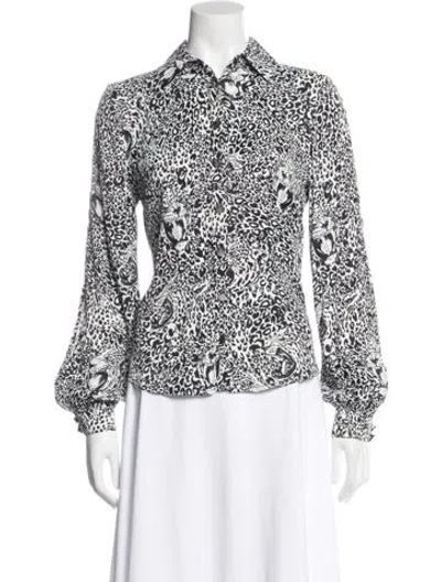 Pre-owned Marcell Von Berlin Animal Print Long Sleeve Blouse W/ Tags In White