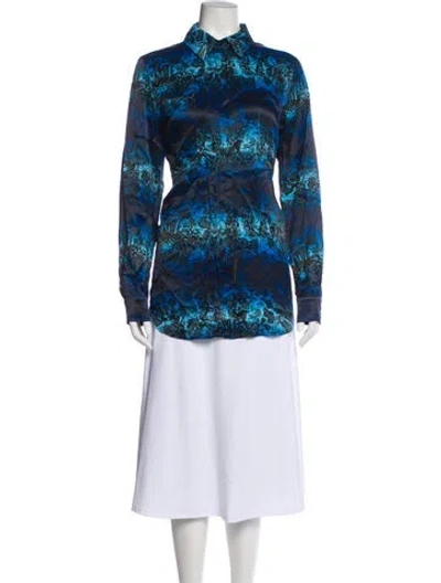 Pre-owned Marcell Von Berlin Animal Print Long Sleeve Button-up Top In Blue