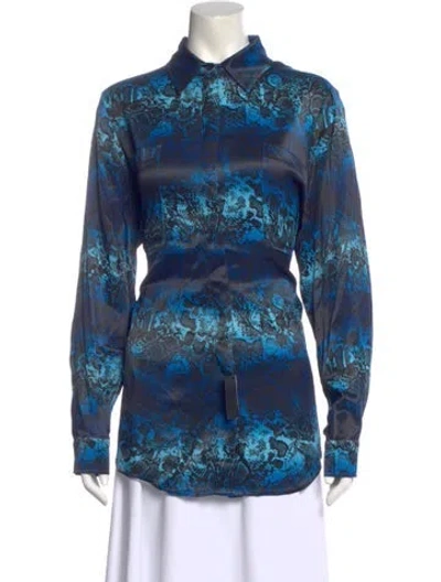 Pre-owned Marcell Von Berlin Animal Print Long Sleeve Button-up Top In Blue