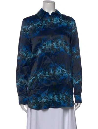 Pre-owned Marcell Von Berlin Animal Print Long Sleeve Button-up Top In Blue