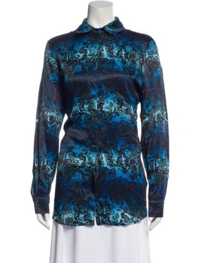 Pre-owned Marcell Von Berlin Animal Print Long Sleeve Button-up Top W/ Tags In Blue