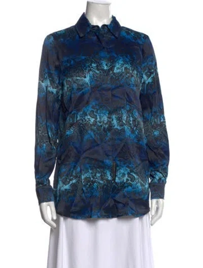 Pre-owned Marcell Von Berlin Animal Print Long Sleeve Button-up Top W/ Tags In Blue