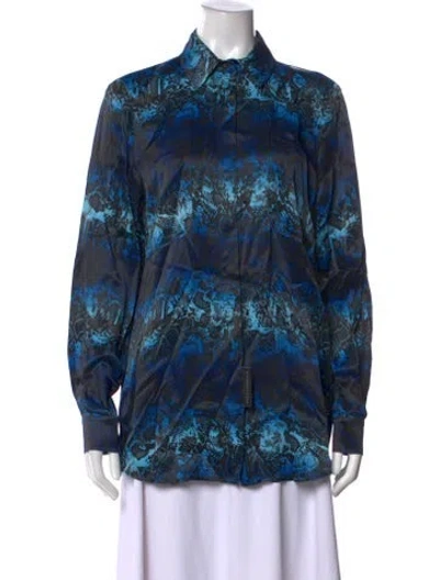 Pre-owned Marcell Von Berlin Animal Print Long Sleeve Button-up Top W/ Tags In Blue