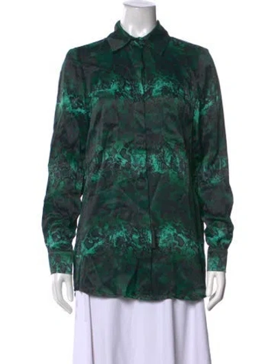 Pre-owned Marcell Von Berlin Animal Print Long Sleeve Button-up Top W/ Tags In Green