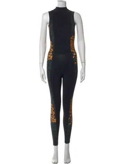 Pre-owned Marcell Von Berlin Animal Print Mock Neck Jumpsuit In Black