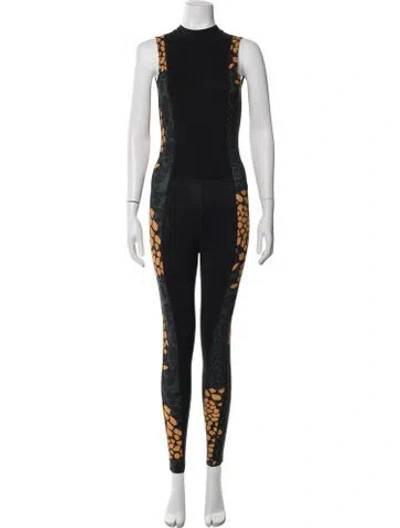 Pre-owned Marcell Von Berlin Animal Print Mock Neck Jumpsuit W/ Tags In Black