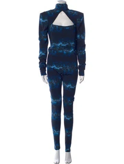 Pre-owned Marcell Von Berlin Animal Print Scoop Neck Jumpsuit In Blue