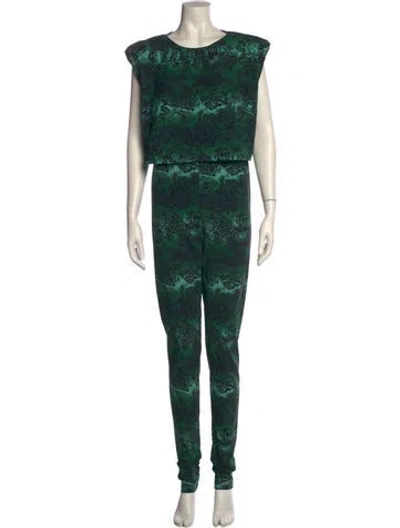 Pre-owned Marcell Von Berlin Animal Print Scoop Neck Jumpsuit In Green