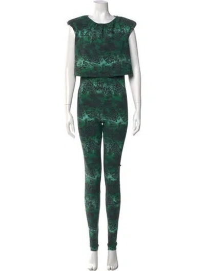 Pre-owned Marcell Von Berlin Animal Print Scoop Neck Jumpsuit In Green