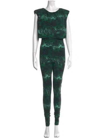 Pre-owned Marcell Von Berlin Animal Print Scoop Neck Jumpsuit W/ Tags In Green