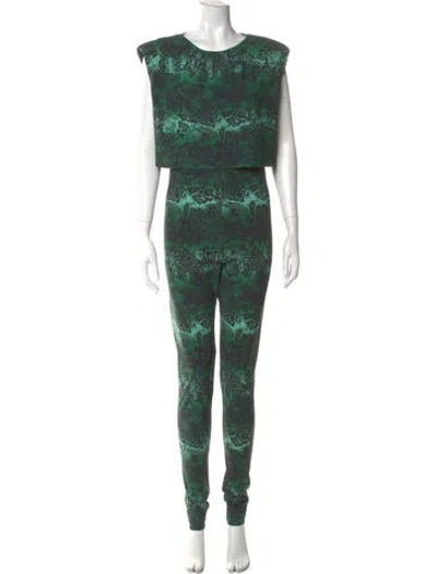 Pre-owned Marcell Von Berlin Animal Print Scoop Neck Jumpsuit W/ Tags In Green
