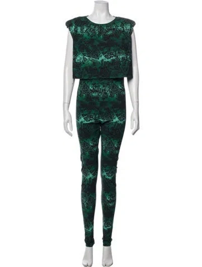 Pre-owned Marcell Von Berlin Animal Print Scoop Neck Jumpsuit W/ Tags In Green