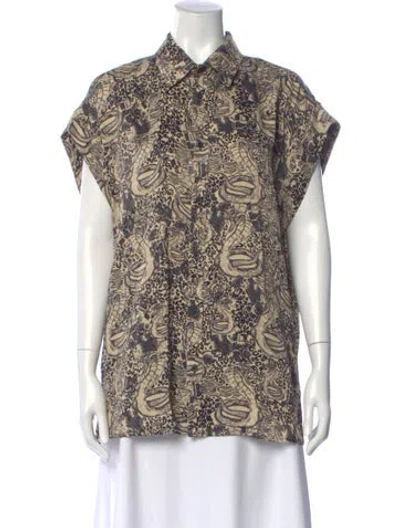 Pre-owned Marcell Von Berlin Animal Print Short Sleeve Button-up Top In Neutral