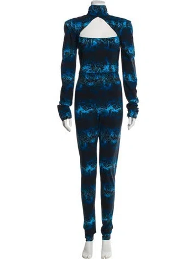 Pre-owned Marcell Von Berlin Animal Print Turtleneck Jumpsuit In Blue
