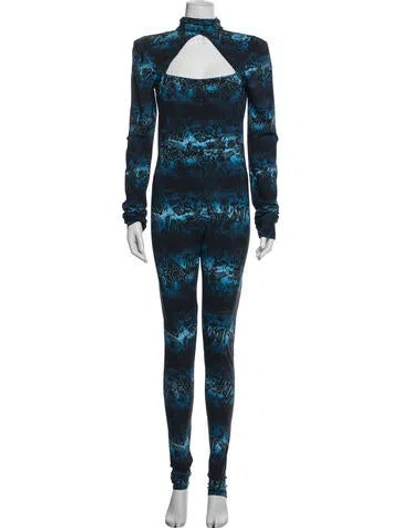 Pre-owned Marcell Von Berlin Animal Print Turtleneck Jumpsuit In Blue