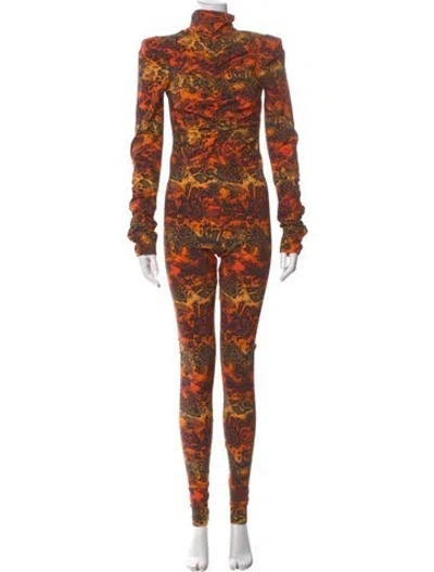 Pre-owned Marcell Von Berlin Animal Print Turtleneck Jumpsuit In Orange
