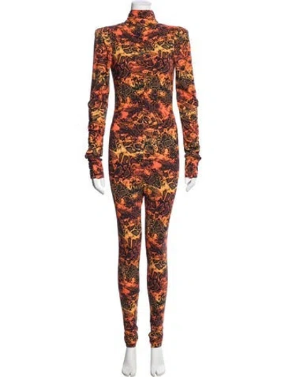 Pre-owned Marcell Von Berlin Animal Print Turtleneck Jumpsuit In Orange