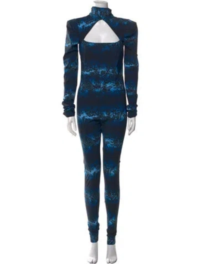 Pre-owned Marcell Von Berlin Animal Print Turtleneck Jumpsuit W/ Tags In Blue