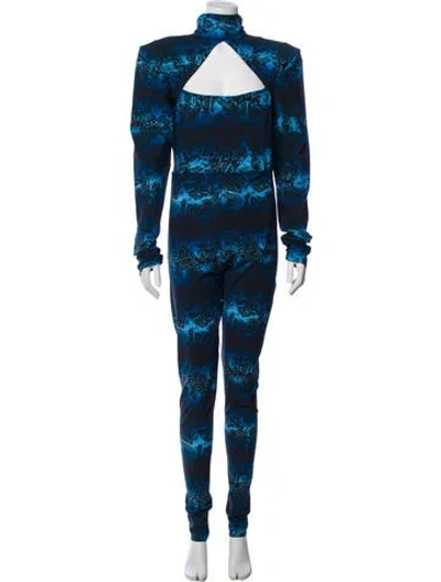 Pre-owned Marcell Von Berlin Animal Print Turtleneck Jumpsuit W/ Tags In Blue